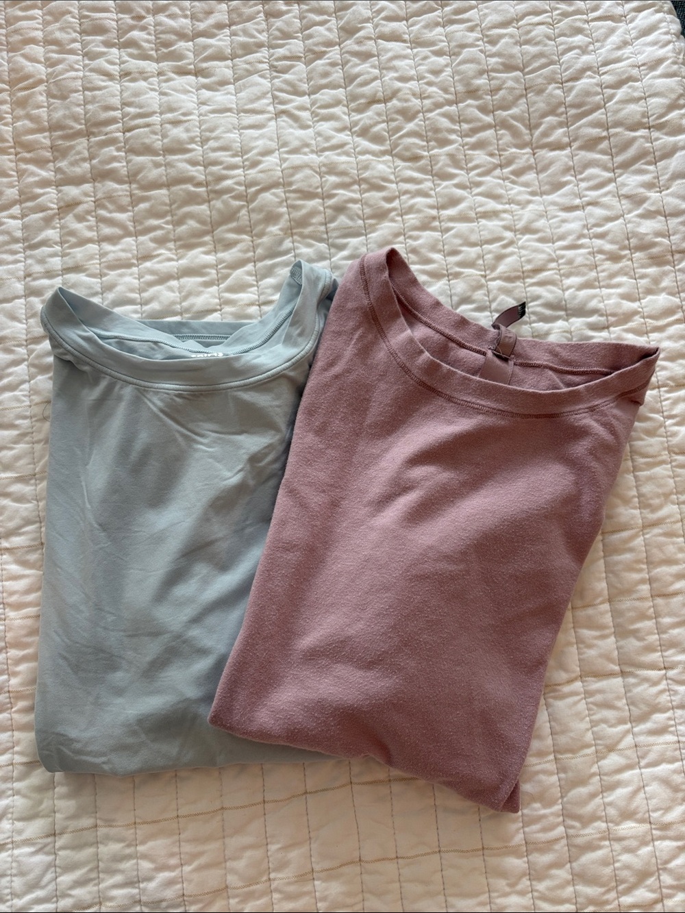 SKIMS Short Sleeve Baby Tees in Pale Blue and Dusty Rose